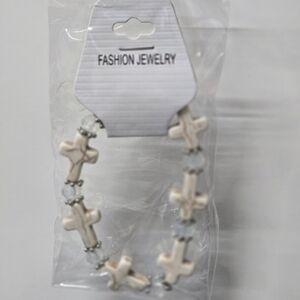 Cream Cross Beaded Bracelet